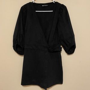 Black suede skirt romper